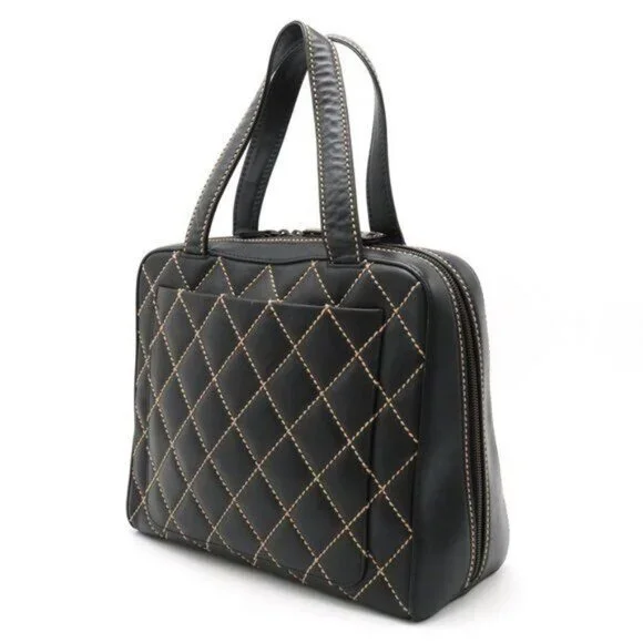 CHANEL CC Wild Stitch Surpique Vintage Quilted Shoulder Bag Tote Calfskin Black - Picture 4 of 12